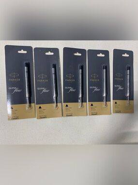New Five (5) Parker Quink Flow Ball Point Pen Refills Black Ink Medium